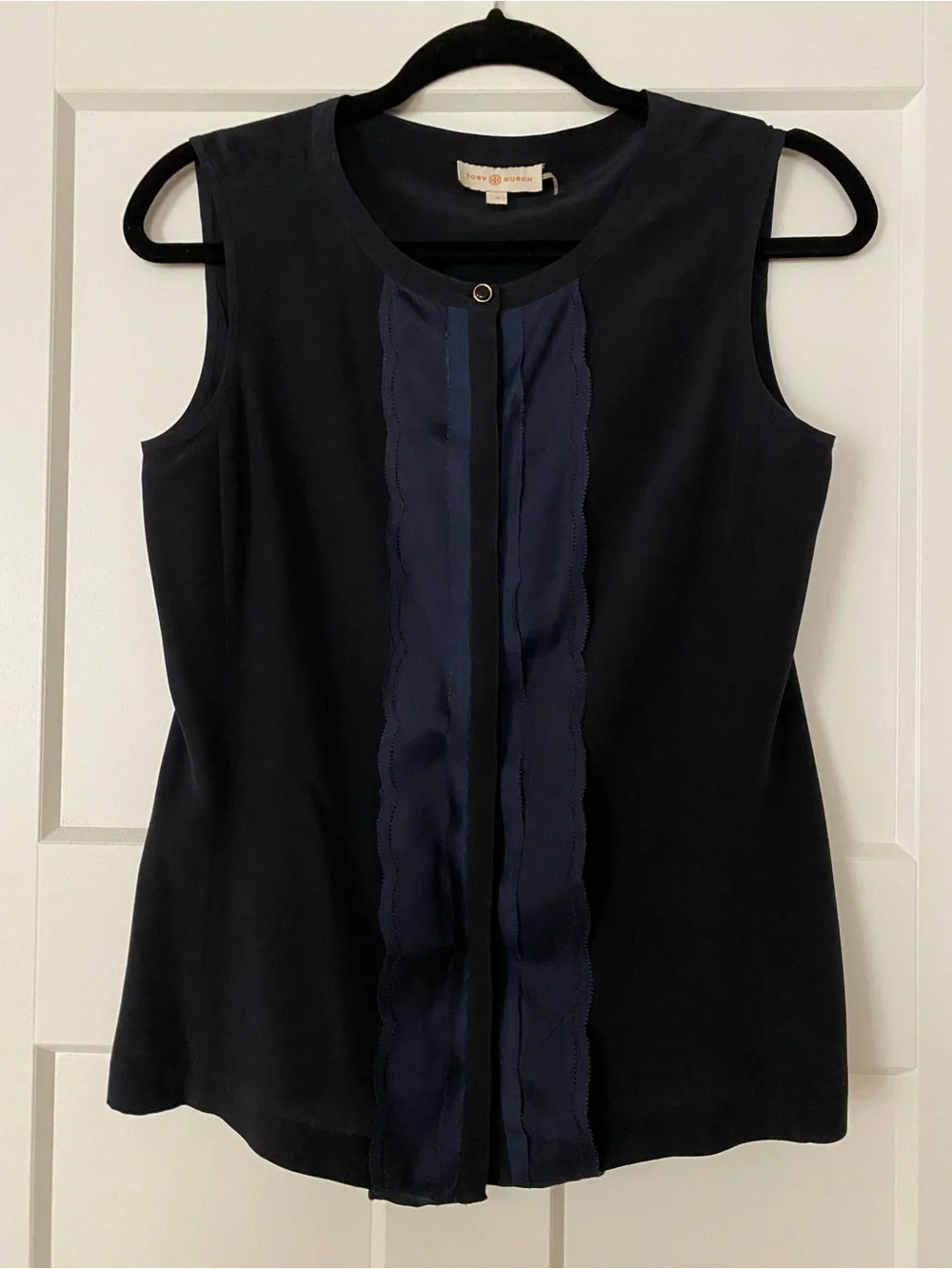 Tory Burch Navy Sleeveless Scallop-Trim Camisole